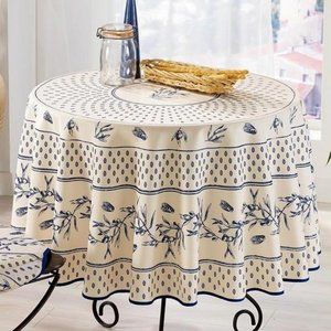 71" ROUND CICADAS OLIVE BLUE FRENCH TABLECLOTH NEW